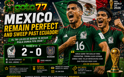 Mexico Remain Perfect and Sweep Past Ecuador setelah Julian Quinones dan Raul Jimenez membawa Meksiko menang 2-0 atas Ekuador pada babak 32 besar Piala Dunia FIFA 2026.