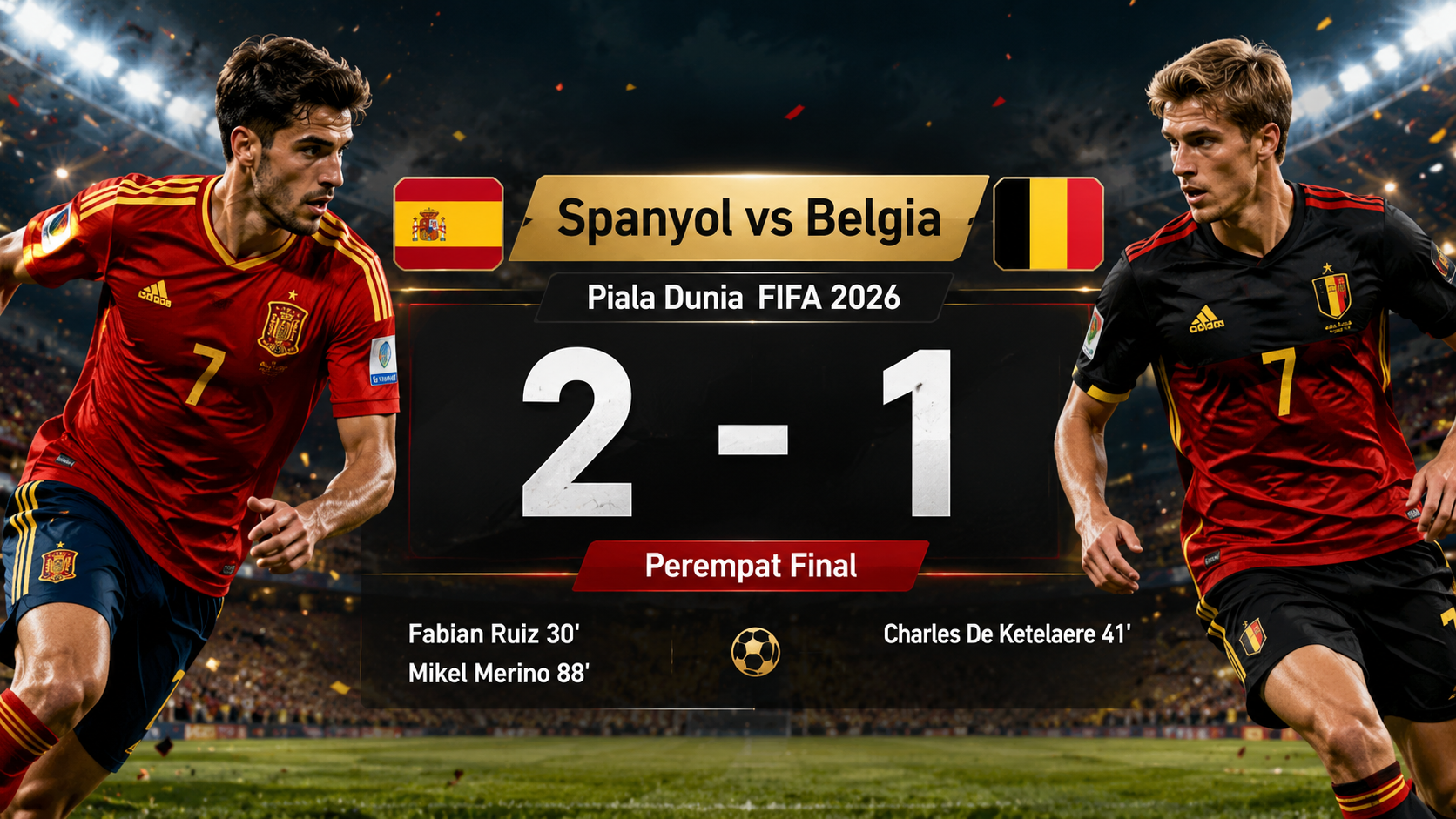 Hasil Spanyol vs Belgia 2-1 di perempat final Piala Dunia FIFA 2026