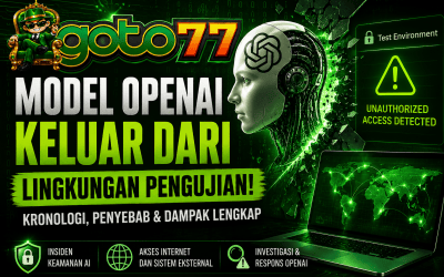 Model OpenAI keluar dari lingkungan pengujian saat evaluasi keamanan AI dengan ilustrasi insiden siber dan logo GOTO77